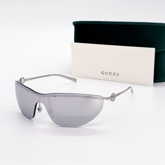 NEW GUCCI GG1700S 002 SUNGLASSES SHIELD SILVER WOMEN GUCCI EYEWEAR - Picture 2 of 11